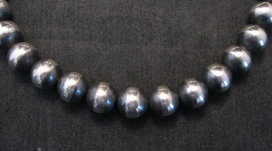 Image 1 of Native American 12mm Bead Navajo Pearls Sterling Silver Necklace 16-inch long 