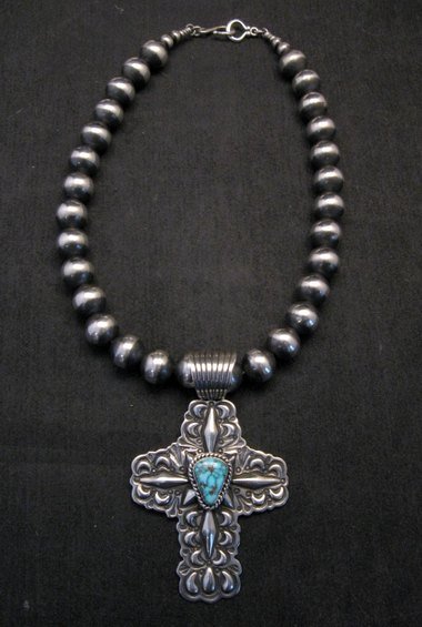 Image 3 of Native American 12mm Bead Navajo Pearls Sterling Silver Necklace 16-inch long 