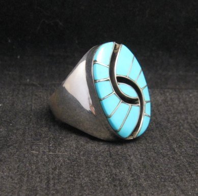 Image 1 of Large Amy Wesley Zuni Turquoise Hummingbird Sterling Silver Ring sz10
