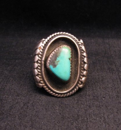 Image 0 of Big Vintage Native American Turquoise Silver Shadowbox Ring sz14
