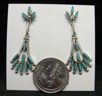 Image 1 of Zuni Turquoise Needlepoint Silver Dangle Earrings, Bryant Pablito