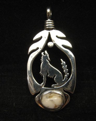 Image 1 of Navajo Sterling Silver  White Buffalo Wolf/Coyote Pendant, Freddy Charley
