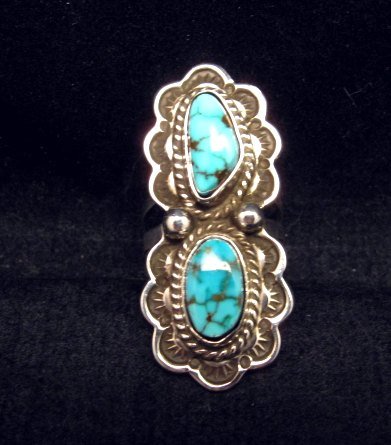 Image 0 of Native American Navajo Double Kingman Turquoise Ring sz6-1/2, D Delgarito
