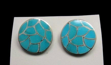 Image 0 of Zuni Turquoise Inlay Round Clip-on Earrings, C Haloo