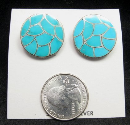 Image 1 of Zuni Turquoise Inlay Round Clip-on Earrings, C Haloo