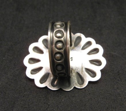 Image 1 of Sterling Silver Repousse & Turquoise Flower Ring sz5-1/2 Robert Johnson - Navajo