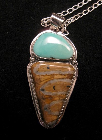Image 0 of Navajo Mammoth Tooth & Turquoise Pendant Jewelry by Lucy Jake