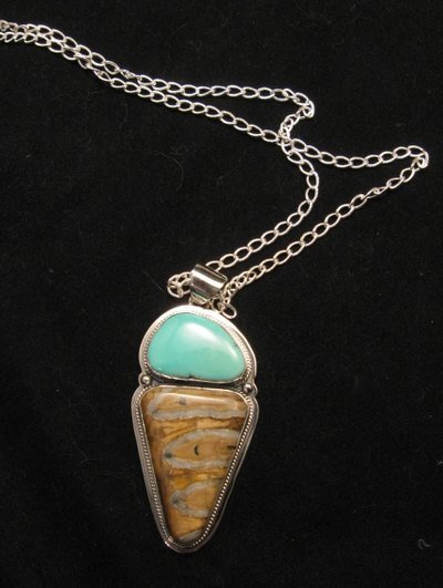 Image 1 of Navajo Mammoth Tooth & Turquoise Pendant Jewelry by Lucy Jake