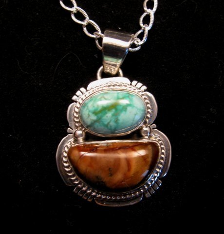 Image 0 of Navajo Mammoth Tooth & Turquoise Pendant Jewelry by Sampson Jake