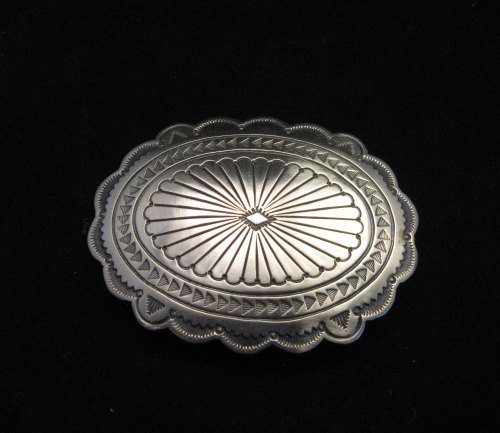 Image 0 of Navajo Stamped Sterling Silver Concho Belt Buckle, Joe Piaso Jr.