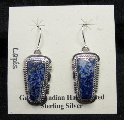 Image 0 of Native American Lapis Sterling Silver Earrings - Navajo, Larson Lee