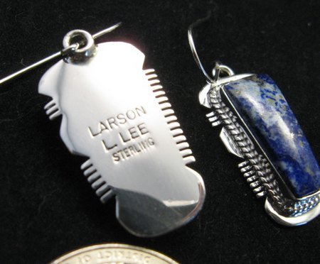 Image 2 of Native American Lapis Sterling Silver Earrings - Navajo, Larson Lee
