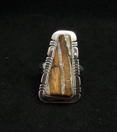 Image 0 of Navajo Native American Mammoth Tooth Silver Ring sz7-3/4, Phillip Sanchez