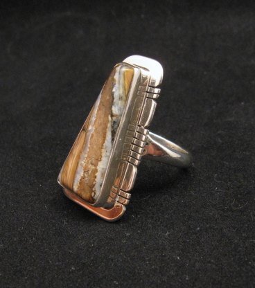 Image 1 of Navajo Native American Mammoth Tooth Silver Ring sz7-3/4, Phillip Sanchez