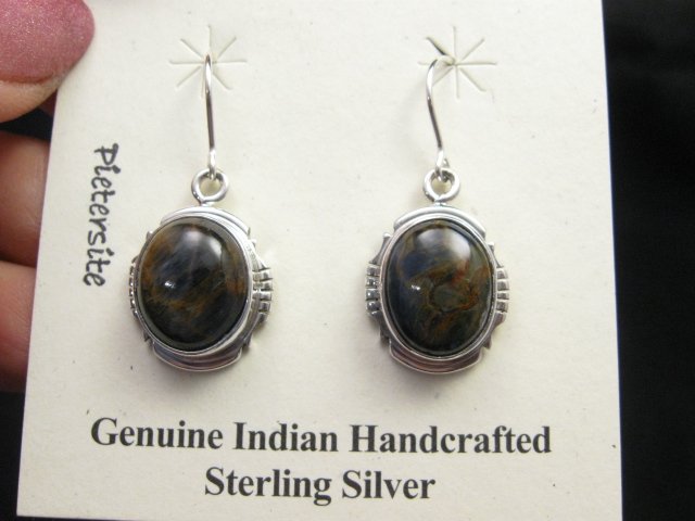 Image 0 of Native American Navajo Pietersite Silver Dangle Earrings, Thomas Valencia