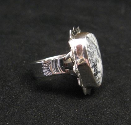Image 2 of Native American Navajo White Buffalo Silver Ring Sz6