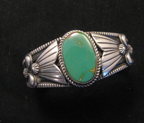 Image 0 of Native American Indian Green Turquoise Silver Bracelet, Derrick Gordon