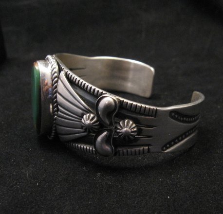 Image 1 of Native American Indian Green Turquoise Silver Bracelet, Derrick Gordon