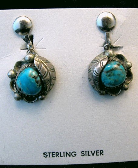 Image 0 of Vintage Navajo Indian Turquoise Silver Earrings Screw-backs