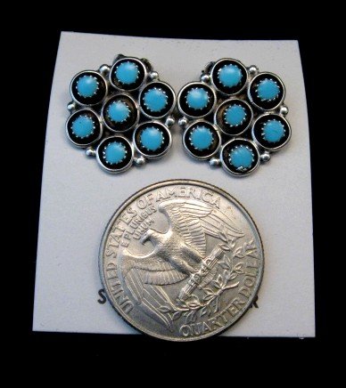Image 1 of Zuni Turquoise Inlay Round Clip-on Earrings, Booqua