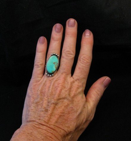 Image 2 of Navajo Native American Turquoise Silver Ring, Selena Warner, sz 6-1/2