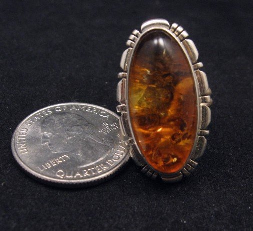 Image 1 of Navajo Native American Amber Sterling Silver Ring sz7, Robert Concho