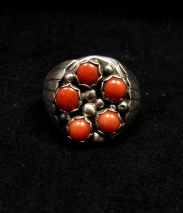 Image 0 of Navajo Indian Coral Sterling Silver Ring sz13-1/2, Marlene Martinez