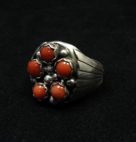 Image 1 of Navajo Indian Coral Sterling Silver Ring sz13-1/2, Marlene Martinez