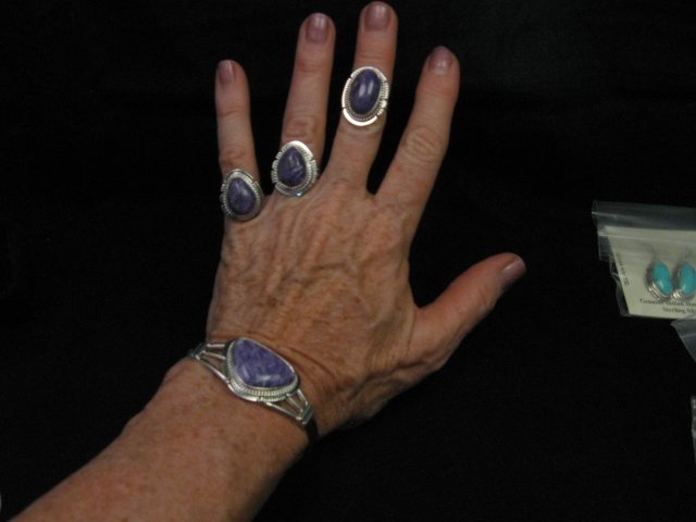 Image 4 of Navajo Native American Purple Charoite Silver Bracelet, Larson L Lee