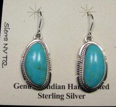 Image 0 of Navajo Native American Turquoise Silver Dangle Earrings, Kathy Yazzie