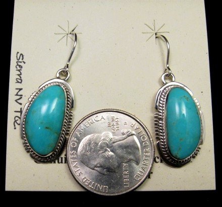 Image 1 of Navajo Native American Turquoise Silver Dangle Earrings, Kathy Yazzie