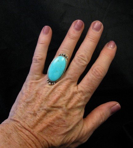 Image 2 of Greg Yazzie Native American Indian Kingman Turquoise Silver Ring sz6-1/2