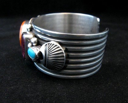Image 4 of Native American Multistone Sterling Silver Bracelet, Albert Jake, Navajo