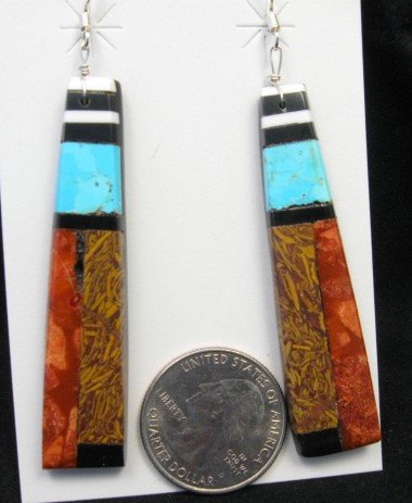 Image 1 of Extra-Long Santo Domingo Kewa Mosaic Inlay Earrings, Delbert Crespin