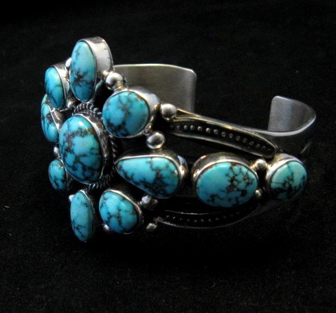 Image 5 of Derrick Gordon Turquoise Cluster Silver Bracelet, Navajo Native American