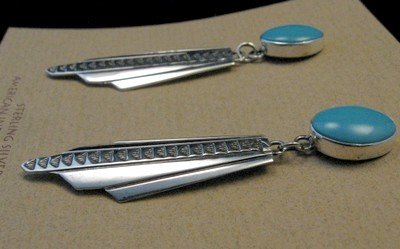 Image 1 of Long Navajo Ronnie Willie Turquoise Post Dangle Earrings