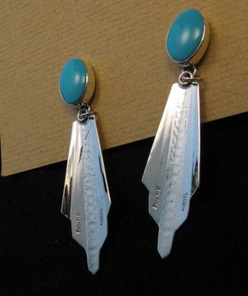 Image 2 of Long Navajo Ronnie Willie Turquoise Post Dangle Earrings