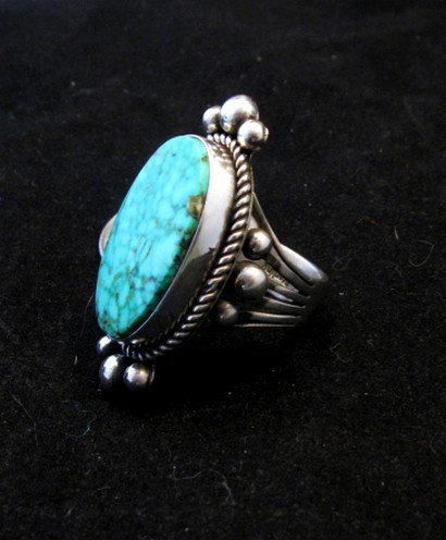 Image 3 of Native American Kingman Birdseye Turquoise Ring Sz8 by Albert Jake 