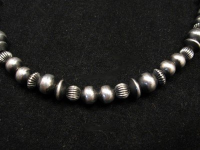 Image 1 of Navajo Hand Finished Mixed Sterling Silver Bead Bracelet Navajo Pearls