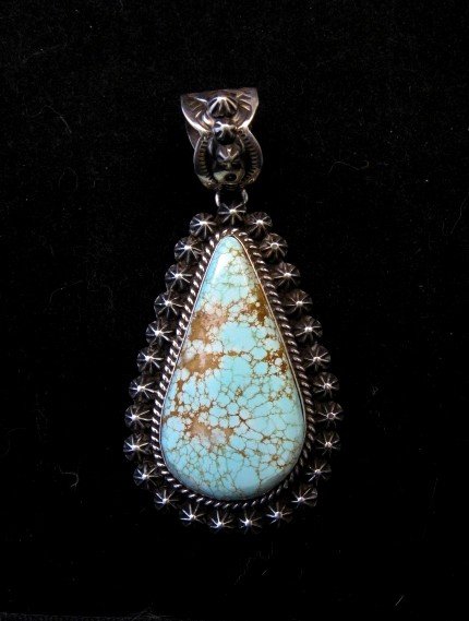 Image 1 of Native American Navajo No.8 Turquoise Silver Pendant, Happy Piasso