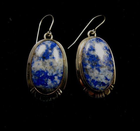 Image 1 of Native American Lapis Sterling Silver Earrings - Phillip Sanchez