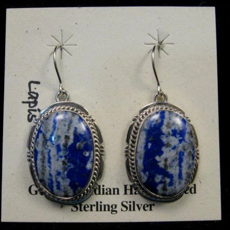 Image 0 of Native American Denim Lapis Sterling Silver Earrings - Navajo Sampson Jake