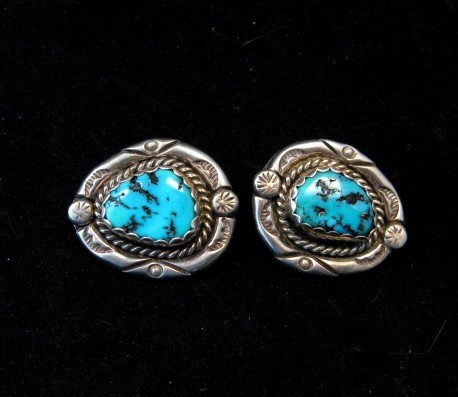 Image 5 of Vintage Native American Turquoise Squash Blossom Necklace, Earrings, V&N Edsitty