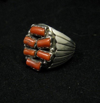 Image 1 of Navajo Native American Coral Sterling Silver Ring sz12, Julia Etsitty