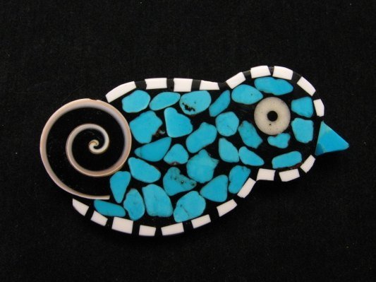 Image 0 of Mary Tafoya Santo Domingo Turquoise Inlay Bird Pin/Pendant