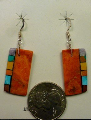 Image 0 of Santo Domingo Kewa Apple Coral Inlay Earrings, Mary Tafoya 