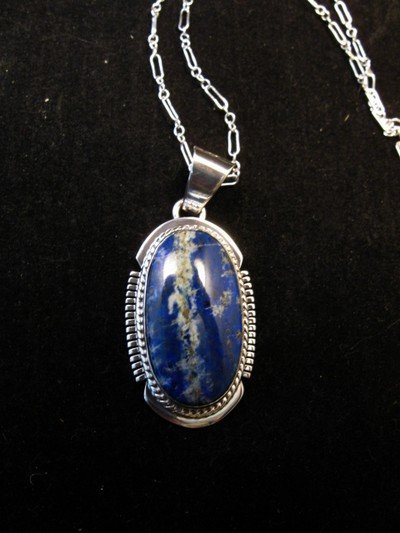 Image 0 of Native American Lapis Sterling Silver Pendant Necklace - Navajo, Larson Lee