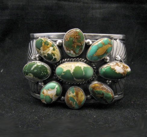 Image 5 of A++ Navajo Native American Royston Turquoise Cluster Bracelet, Gilbert Tom