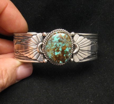 Image 0 of Navajo Gilbert Tom Old Pawn Style Turquoise Silver Bracelet