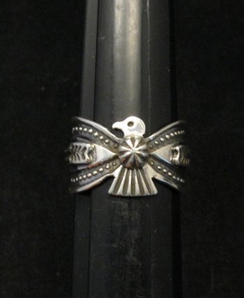 Image 0 of Darrell Cadman Navajo Revival Style Thunderbird Silver Unisex Ring sz9